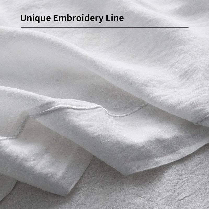 Simple&Opulence 100% French Linen Pillowcase King Size-Set of 2- Washed Solid Color Pillow Cases Embroidered -Soft and Durable (White  20''x40'') - Image 3